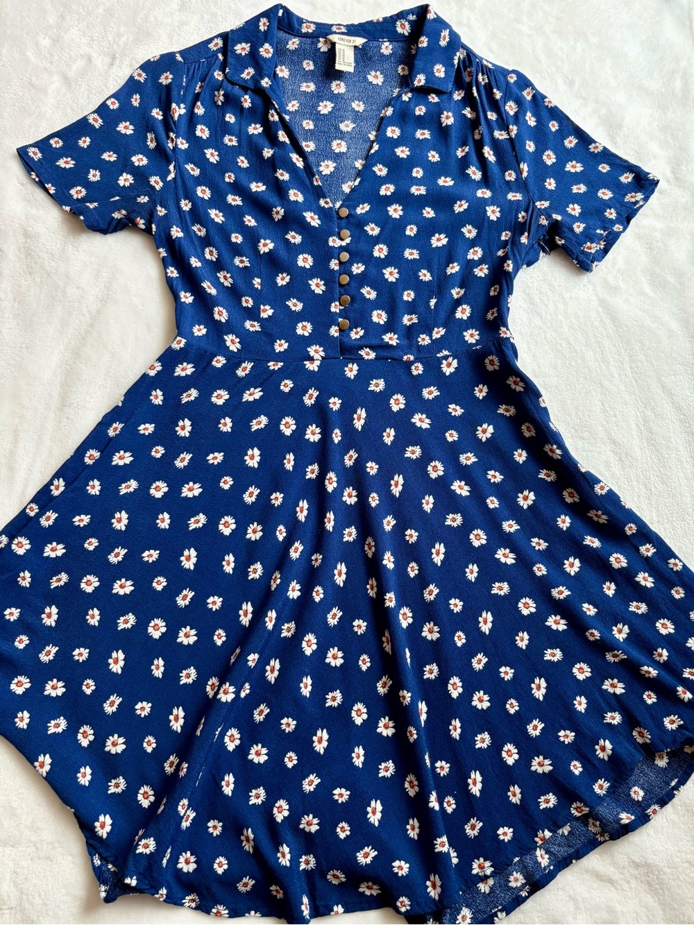 Forever 21 Navy Blue Daisy Floral Collared Skater Mini Dress